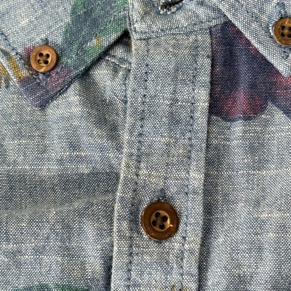 Wallin & Bros Mens L Blue Floral Button-Up Short Sleeve 100% Cotton Shirt - Picture 5 of 9